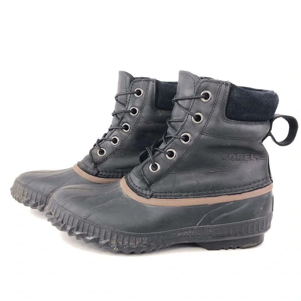Sorel Cheyanne Lace Black Leather Winter Boots 8